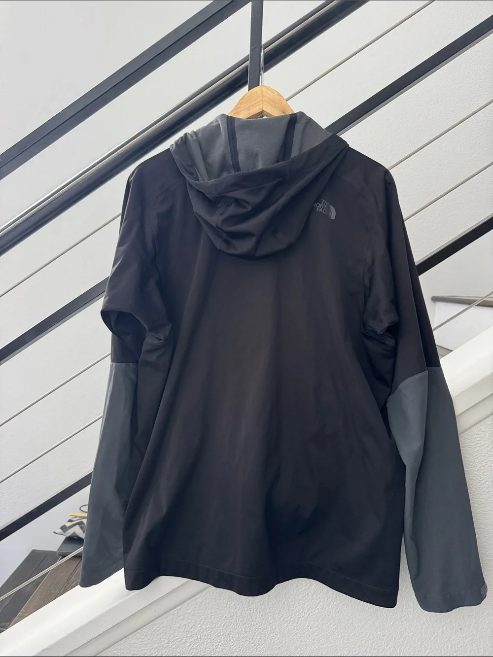 The North Face Black WindBreaker Light Jacket with Gray Sleeve Panels Hood